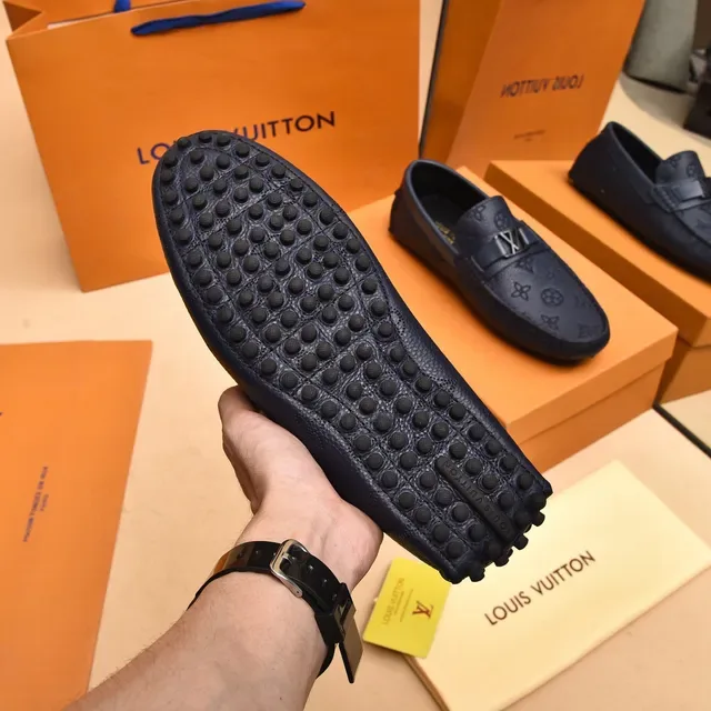 Louis Vuitton Loafer Navy Black Monogrammed Leather Metal LV Buckle Strap Loafer 4
