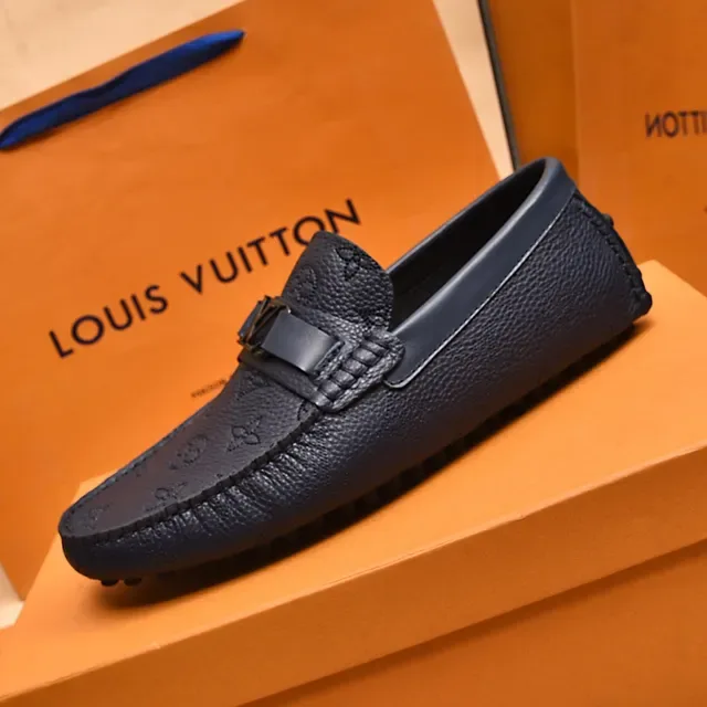 Louis Vuitton Loafer Navy Black Monogrammed Leather Metal LV Buckle Strap Loafer 5