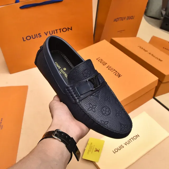 Louis Vuitton Loafer Navy Black Monogrammed Leather Metal LV Buckle Strap Loafer 6