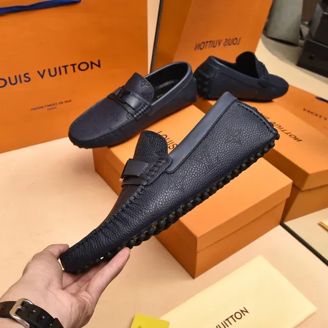 Louis Vuitton Loafer Navy Black Monogrammed Leather Metal LV Buckle Strap Loafer 7