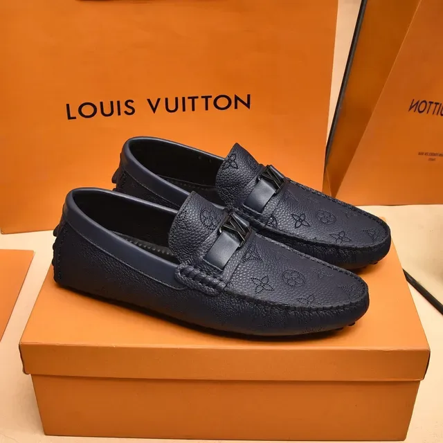 Louis Vuitton Loafer Navy Black Monogrammed Leather Metal LV Buckle Strap Loafer 8