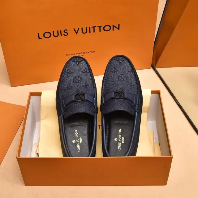 Louis Vuitton Loafer Navy Black Monogrammed Leather Metal LV Buckle Strap Loafer 9