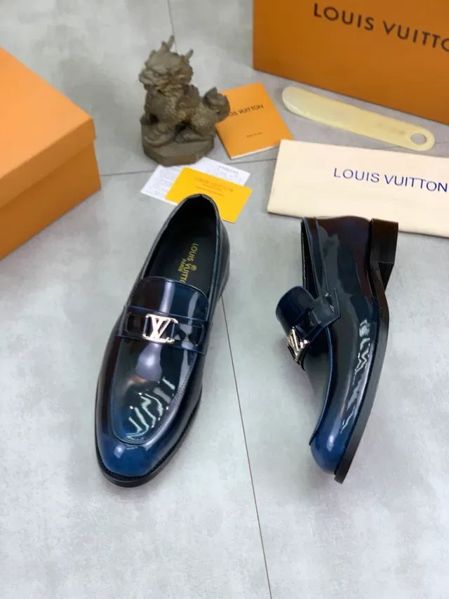 Louis Vuitton Loafer Navy Black Patent Leather Metal LV Buckle Loafer 5