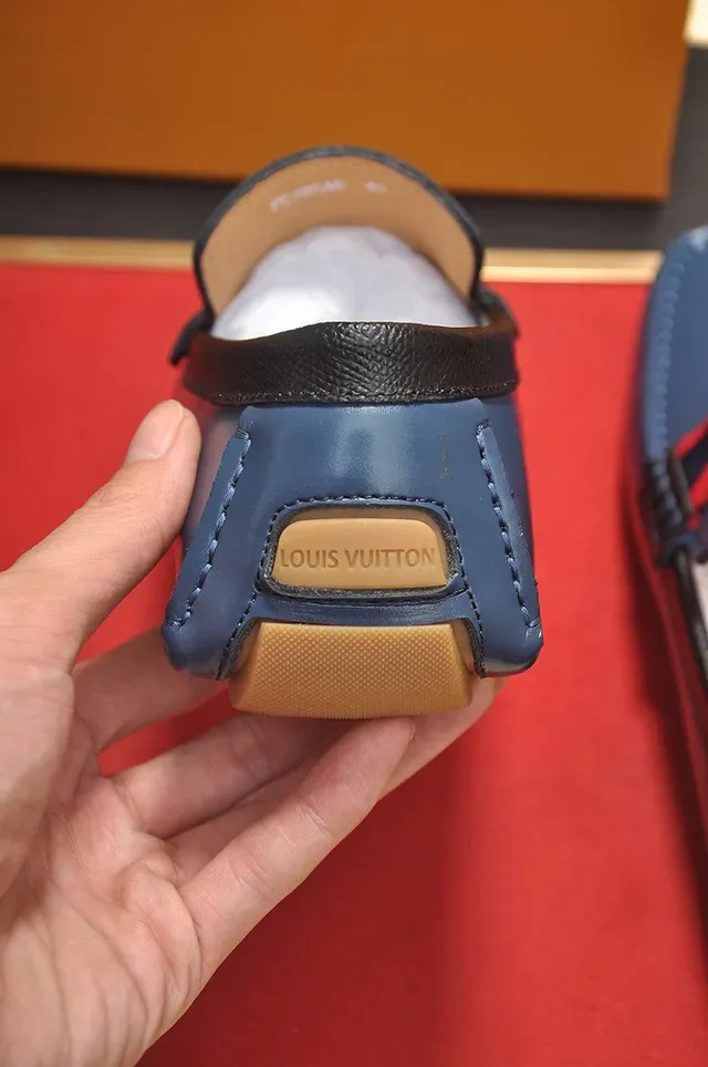Louis Vuitton Loafer Navy Red Leather Moccasin Construction LV Monogram Buckle Loafer 2