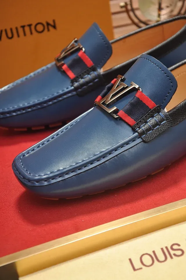 Louis Vuitton Loafer Navy Red Leather Moccasin Construction LV Monogram Buckle Loafer 3