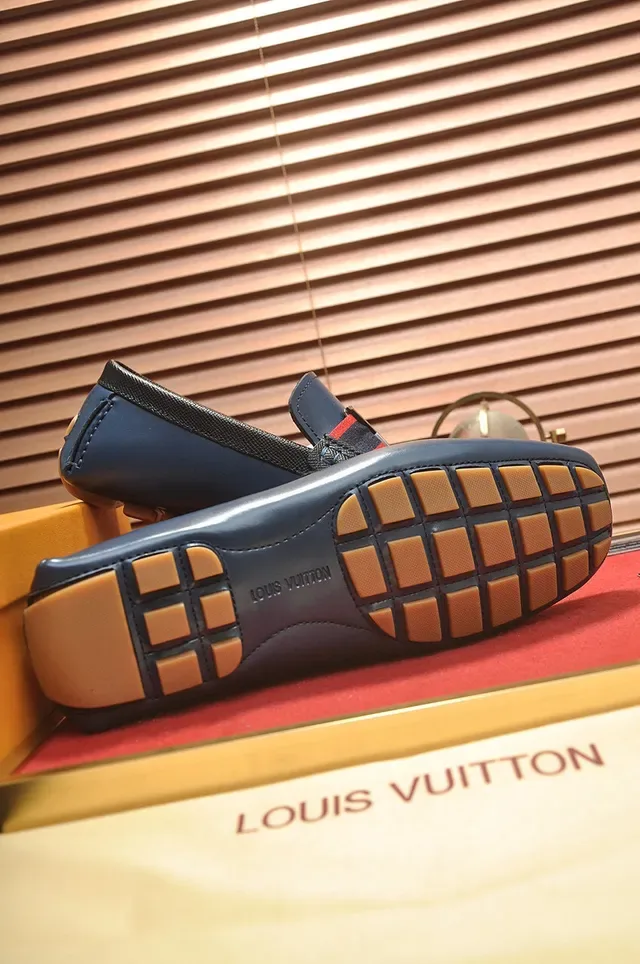 Louis Vuitton Loafer Navy Red Leather Moccasin Construction LV Monogram Buckle Loafer 4