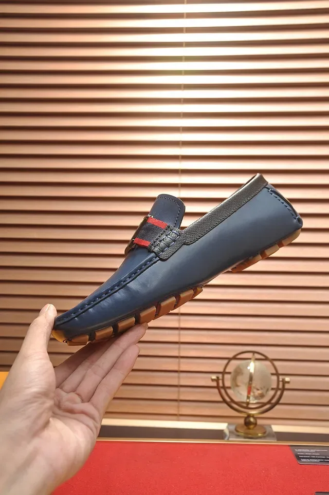 Louis Vuitton Loafer Navy Red Leather Moccasin Construction LV Monogram Buckle Loafer 6
