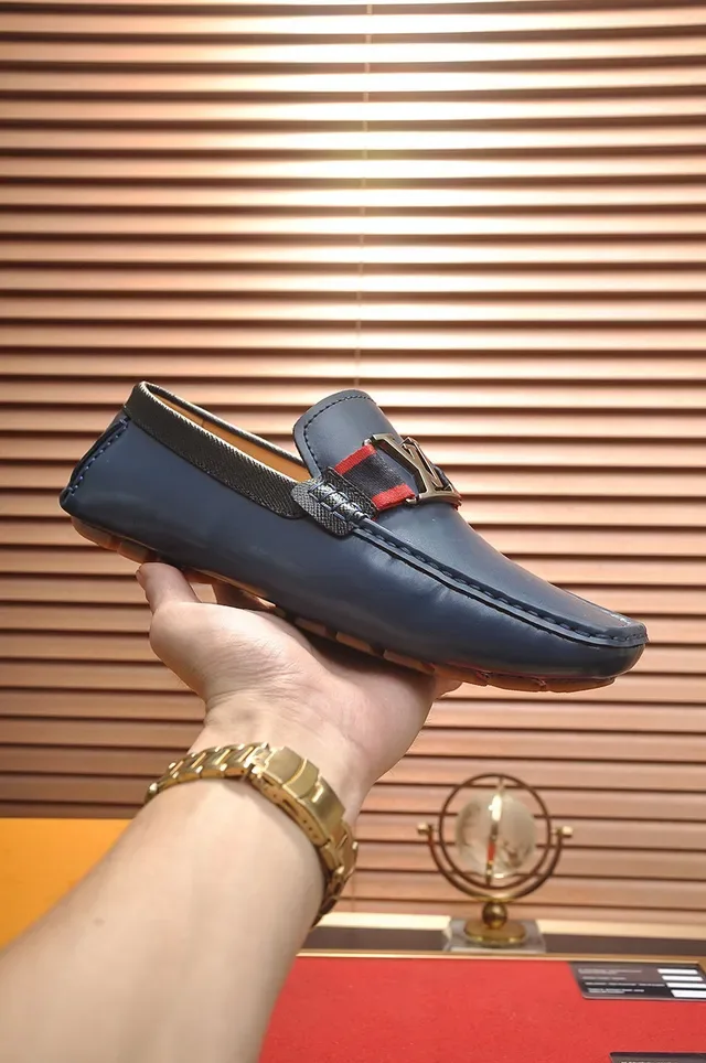Louis Vuitton Loafer Navy Red Leather Moccasin Construction LV Monogram Buckle Loafer 7