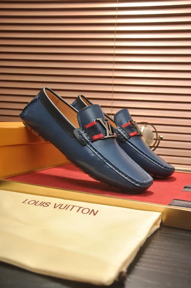 Louis Vuitton Loafer Navy Red Leather Moccasin Construction LV Monogram Buckle Loafer 8
