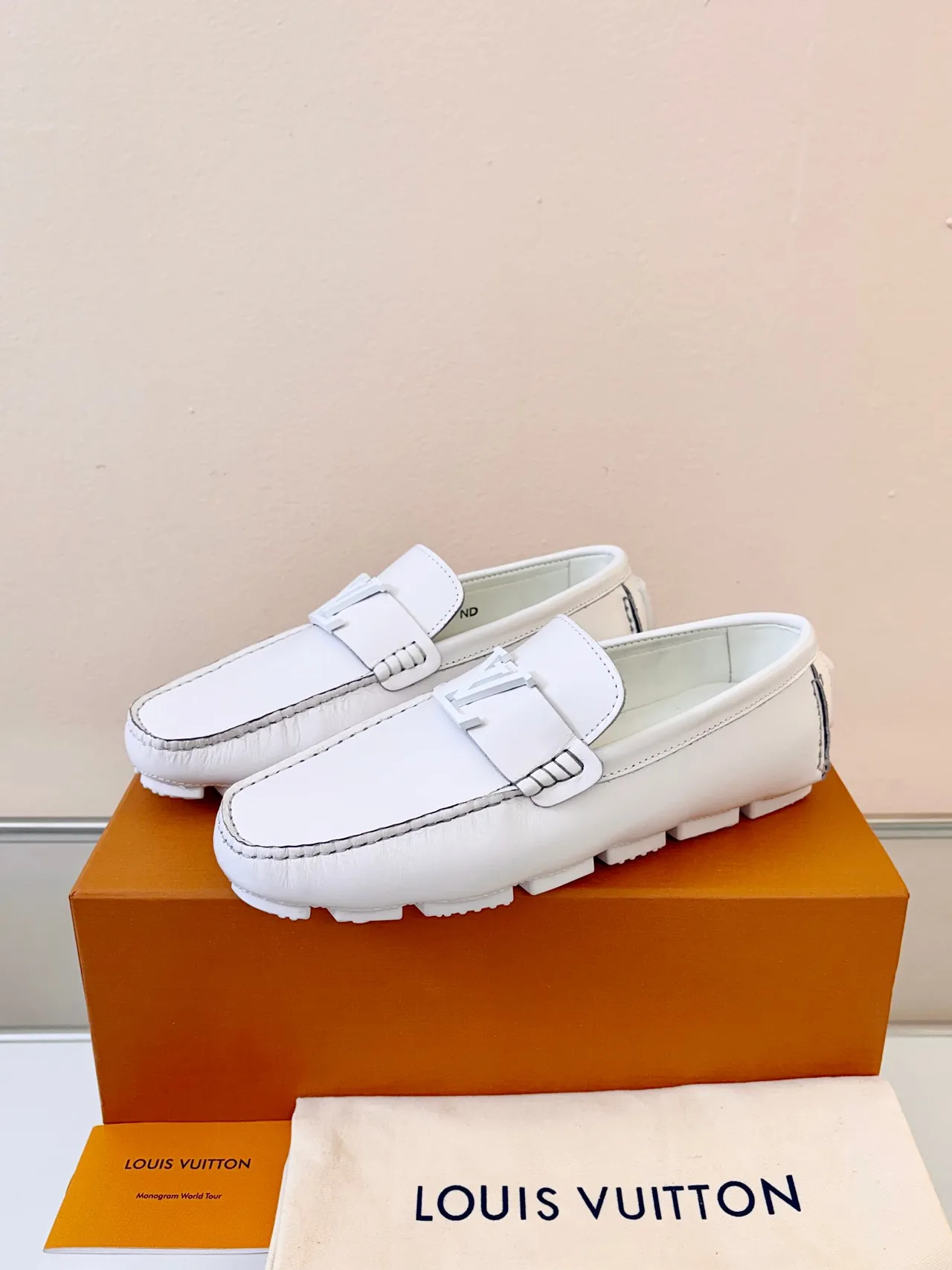 Louis Vuitton Loafer White Leather LV Buckle Strap Loafers 2