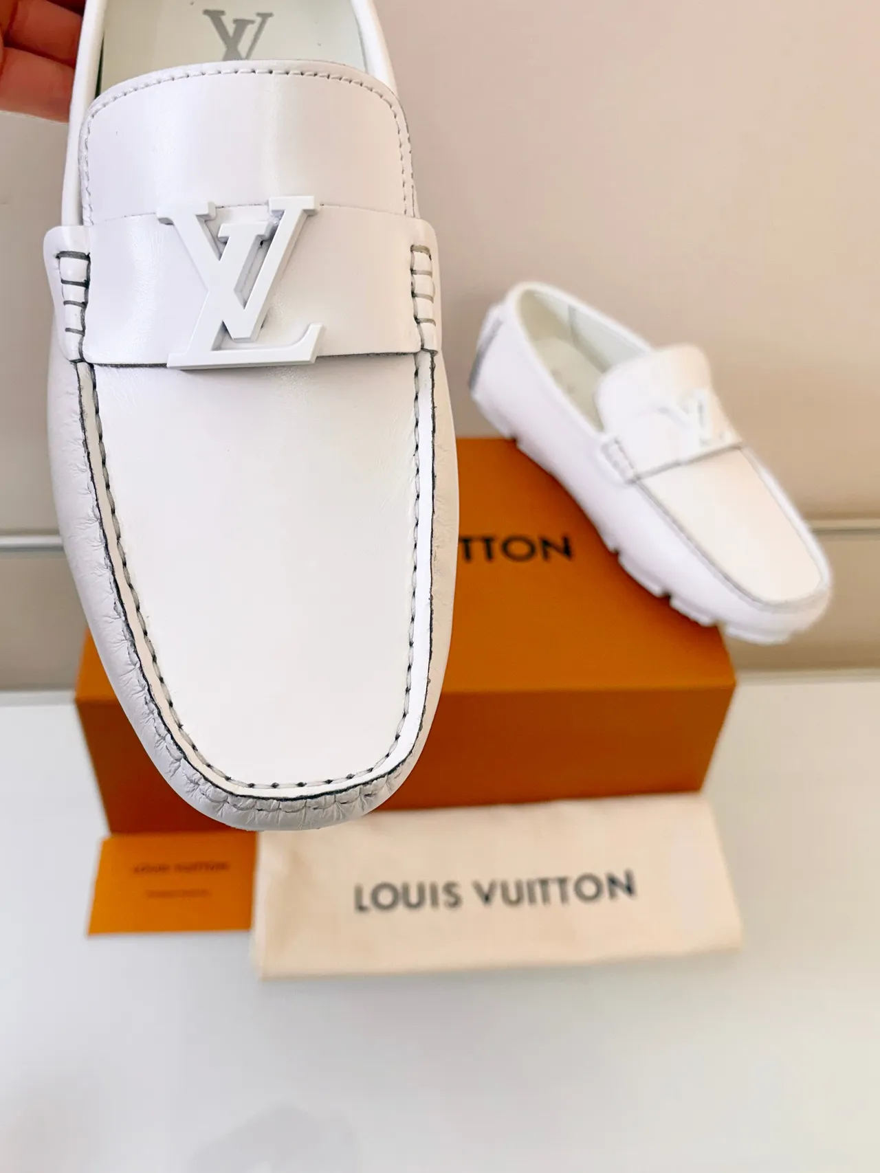 Louis Vuitton Loafer White Leather LV Buckle Strap Loafers 3