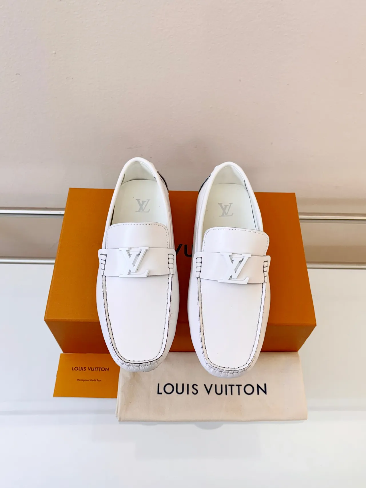 Louis Vuitton Loafer White Leather LV Buckle Strap Loafers 6