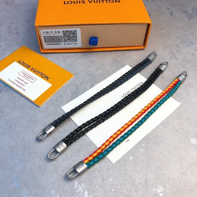 Louis Vuitton Lockit Black Silver Braided Leather Double-Cord Bracelet 3