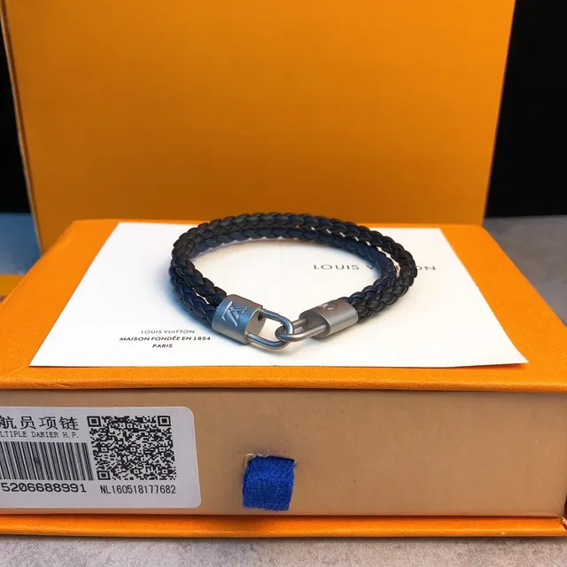 Louis Vuitton Lockit Black Silver Braided Leather Double-Cord Bracelet 5