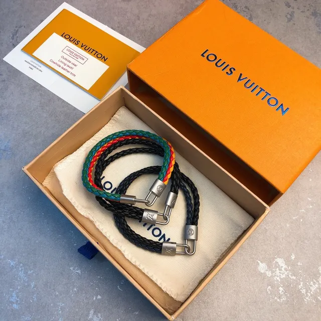 Louis Vuitton Lockit Black Silver Braided Leather Double-Cord Bracelet 8