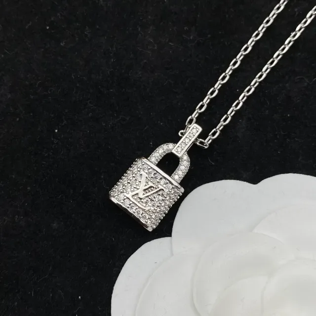 Louis Vuitton Lockit Silver Transparent Lock-Shaped Pavé-Crystal Necklace 3