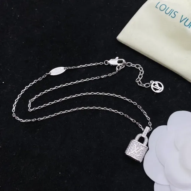 Louis Vuitton Lockit Silver Transparent Lock-Shaped Pavé-Crystal Necklace 4