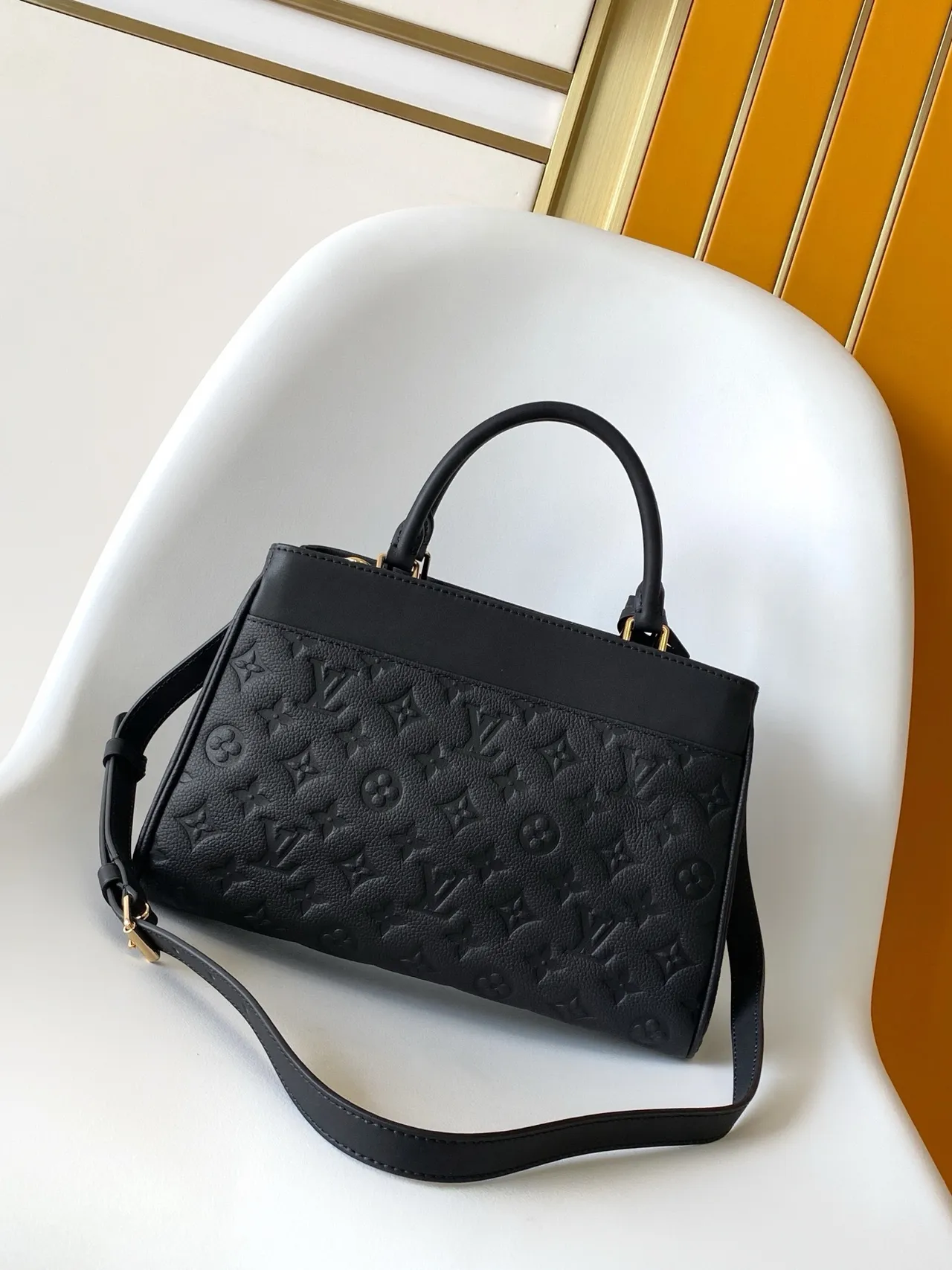 Louis Vuitton Lockme Black Embossed Monogram Structured Boston Bag 6