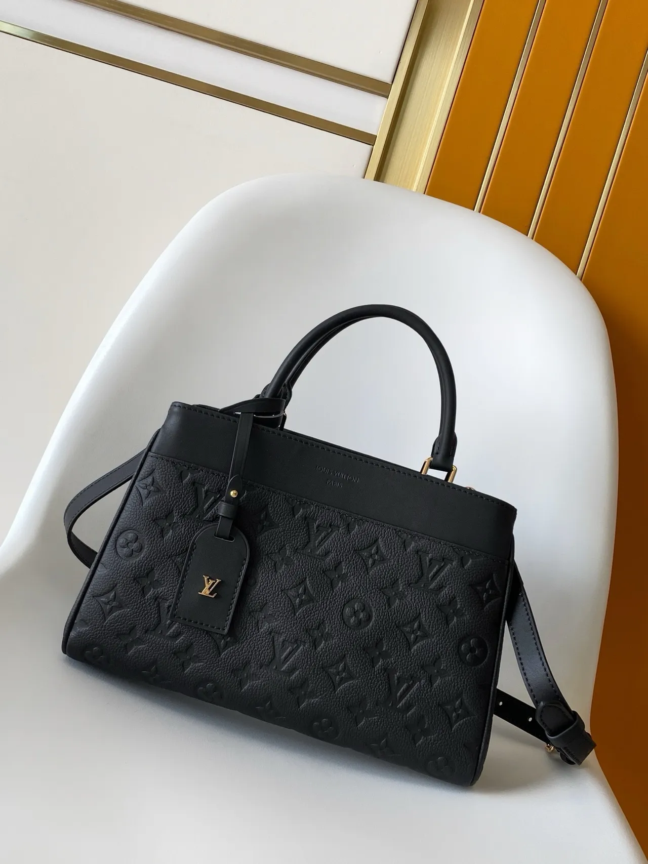 Louis Vuitton Lockme Black Embossed Monogram Structured Boston Bag 8