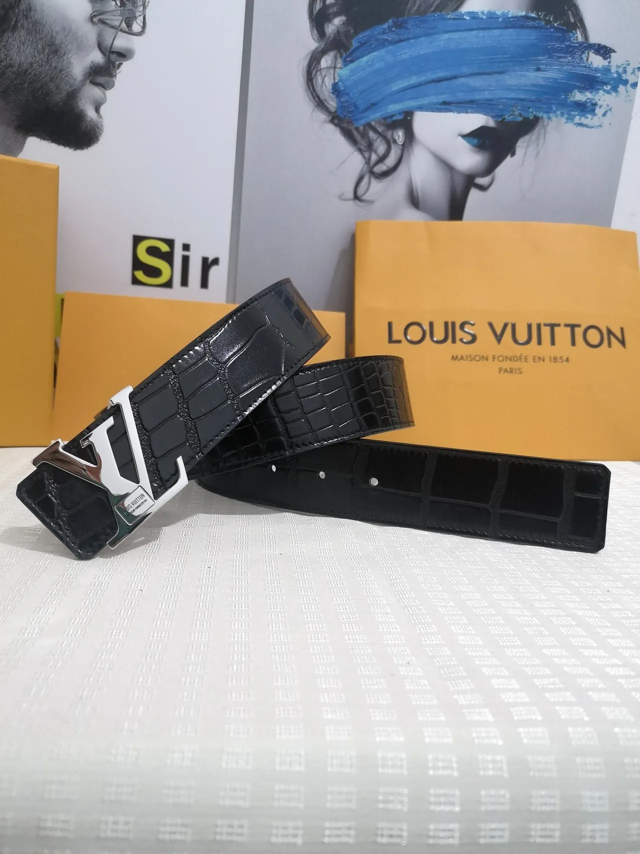 Louis Vuitton LV Belt Black Crocodile-Embossed Leather Belt 2