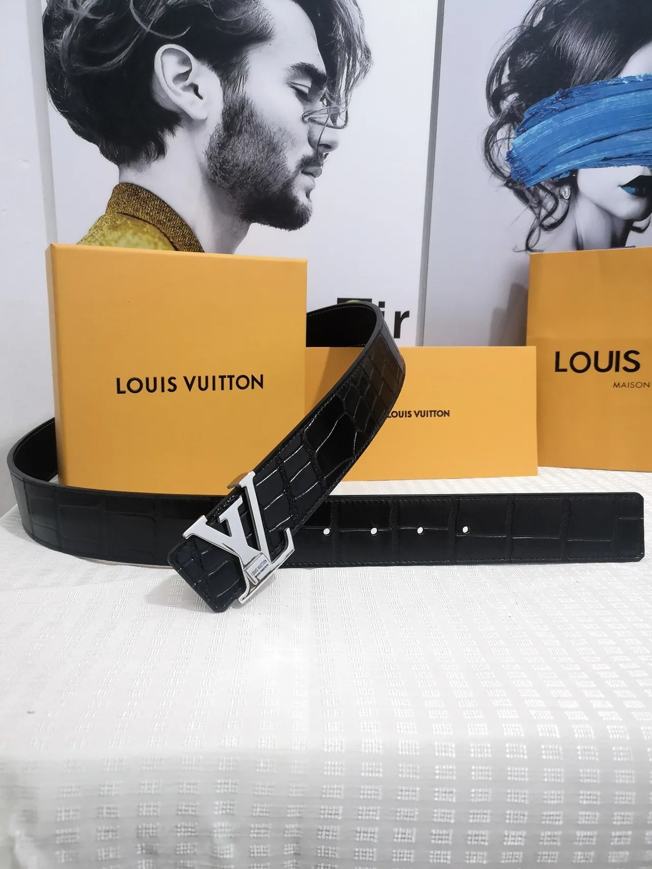 Louis Vuitton LV Belt Black Crocodile-Embossed Leather Belt 3