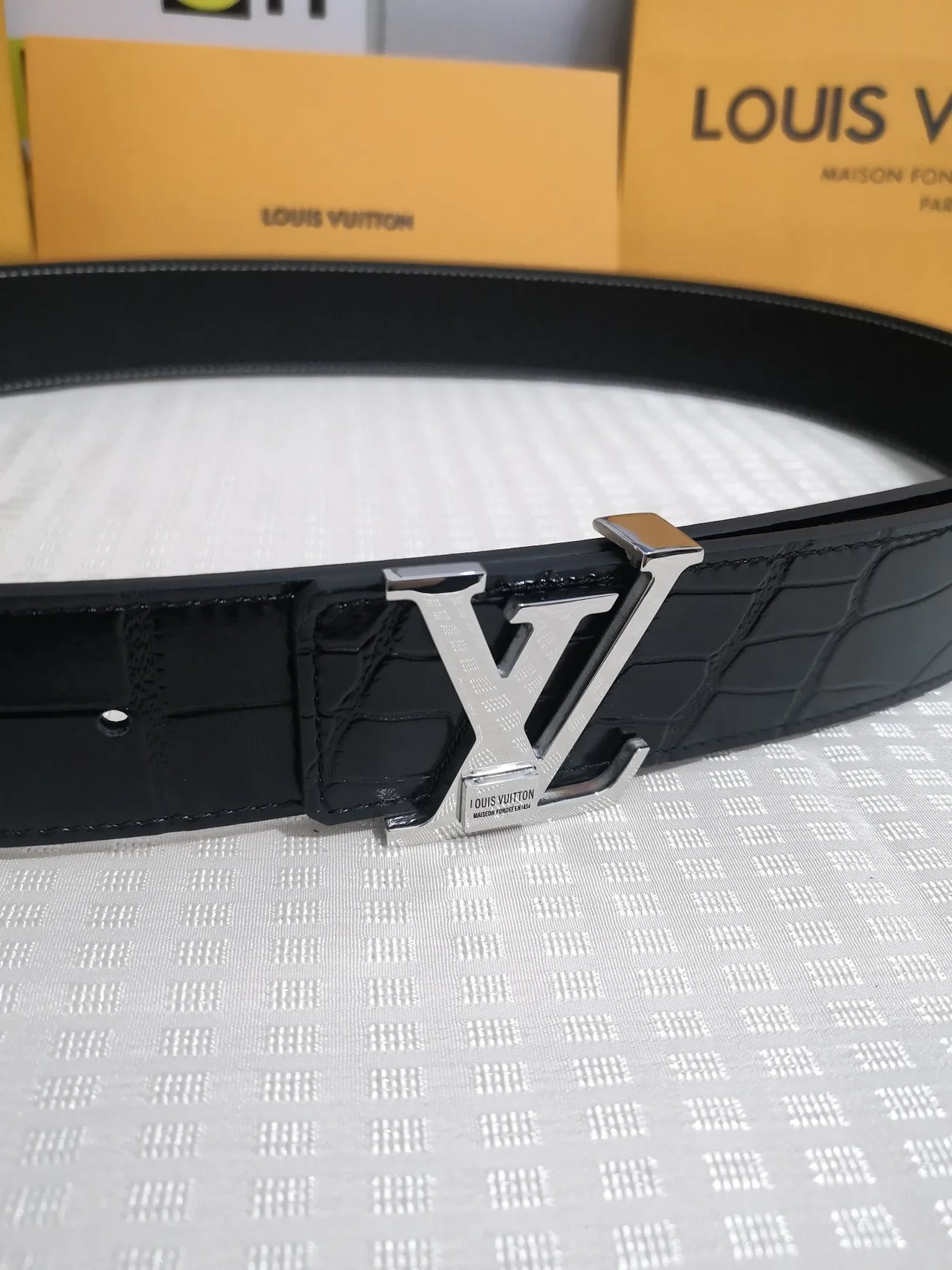 Louis Vuitton LV Belt Black Crocodile-Embossed Leather Belt 4
