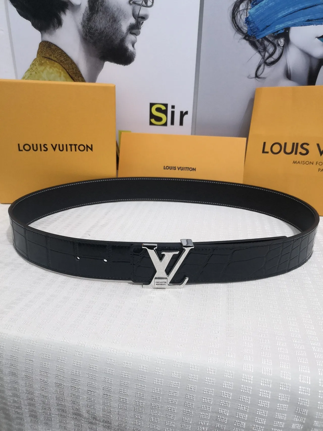 Louis Vuitton LV Belt Black Crocodile-Embossed Leather Belt 5