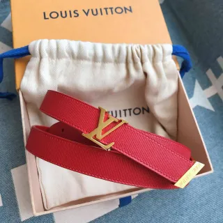 Louis Vuitton LV Belt Red Woven Strap Gold-Tone Turn-Lock Buckle Leather Belt