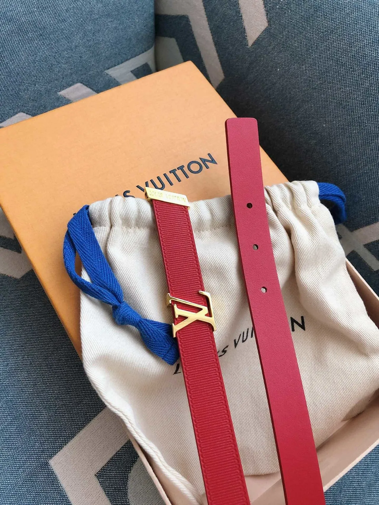 Louis Vuitton LV Sangle Tressée Rouge Boucle Dorée à Verrou Cuir 8
