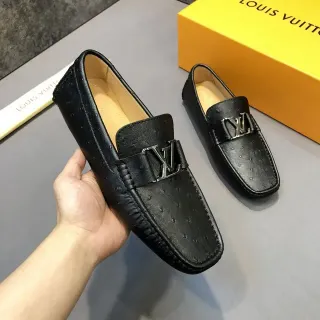 Louis Vuitton LV Buckle Loafer काला ऑस्ट्रिच चमड़ा लोफर