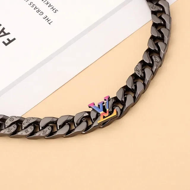 Louis Vuitton LV Chain Bracelet Black Multicolor Matte Curb-Link Engraved Monograms Bracelet 2
