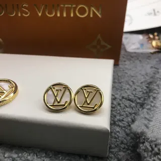 Louis Vuitton LV Circle Gold White Circular Stud Metal Earrings