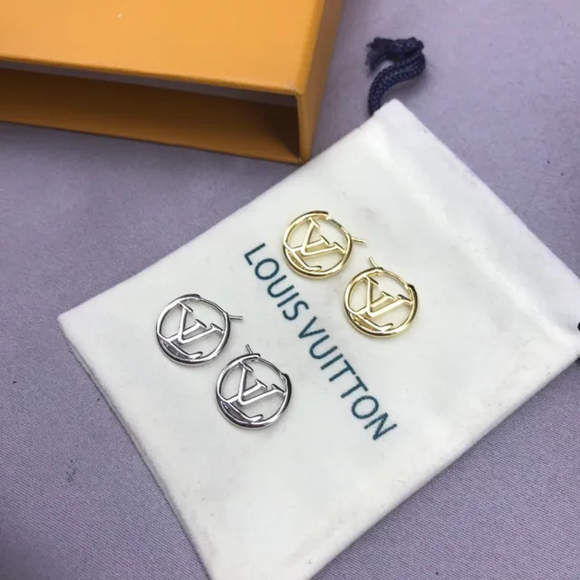 Louis Vuitton LV Circle Silver Gold Circular Hoop Open Monogram Earrings 3