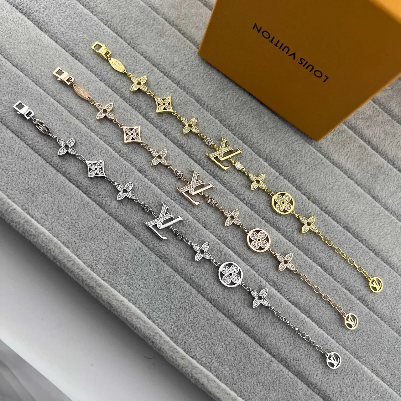 Louis Vuitton LV Flower Pave Crystal Chain Bracelet 7