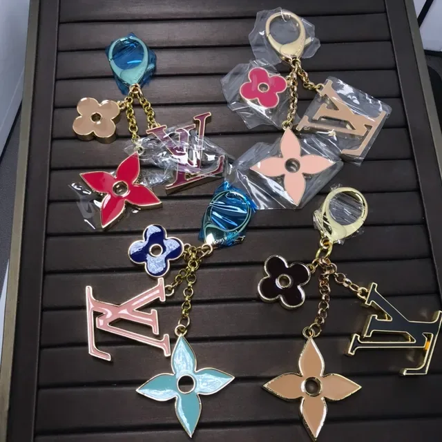 Louis Vuitton LV Flower Pink Blue Enamel-Coated Metal Gold-Tone Outline Jewelry 3