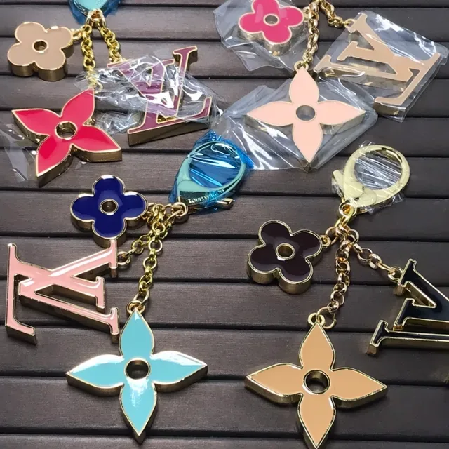 Louis Vuitton LV Flower Pink Blue Enamel-Coated Metal Gold-Tone Outline Jewelry 5