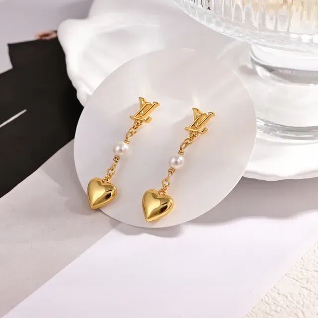 Louis Vuitton LV Heart Gold White Monogram-Top Pearl-Detailed Earrings 2