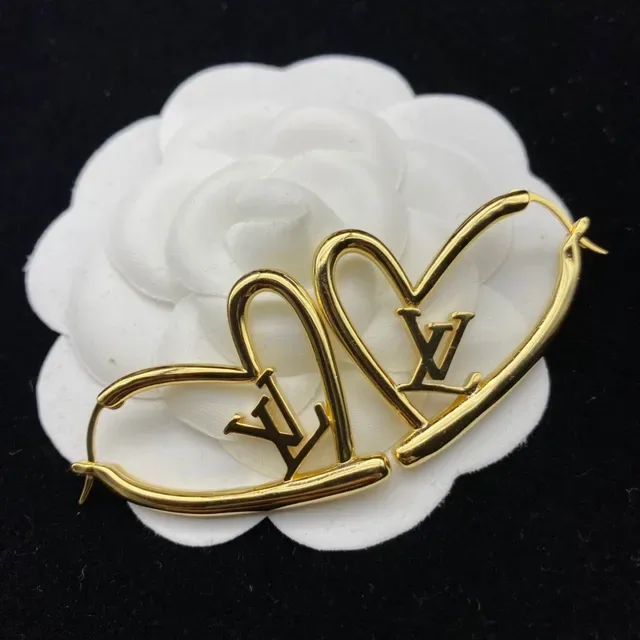 Louis Vuitton LV Heart Monogram Gold-Tone Heart Hoop Earrings 7