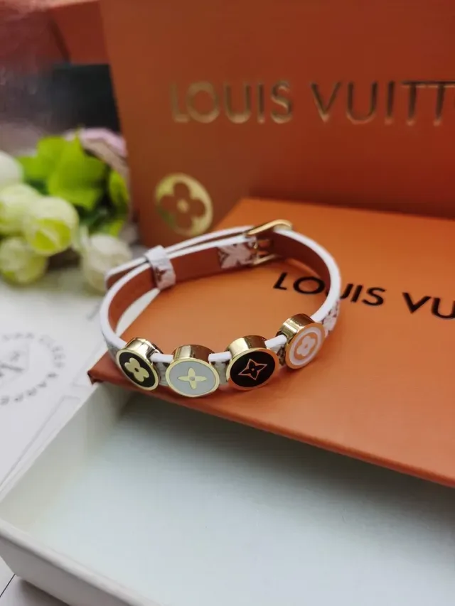 Louis Vuitton LV Icons Pink Gold Leather Strap Enamel Charm Accents Bracelet 5