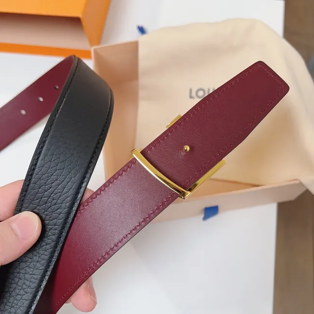 Louis Vuitton LV Initiales Black and Burgundy Leather Belt 5