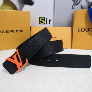 Louis Vuitton LV Initiales Black Orange Embossed Monogram Textured Leather Belt