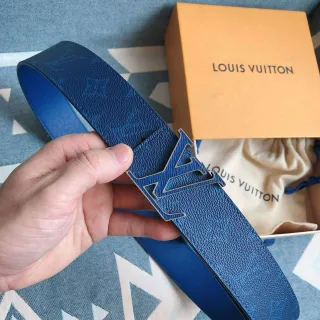 Louis Vuitton LV Initiales Blue Monogram Leather Belt