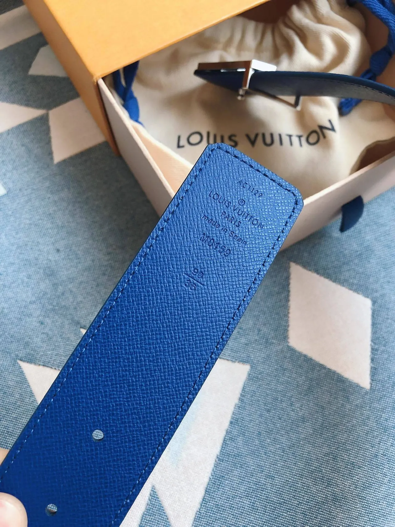 Louis Vuitton LV Initiales Blue Monogram Leather Belt 9