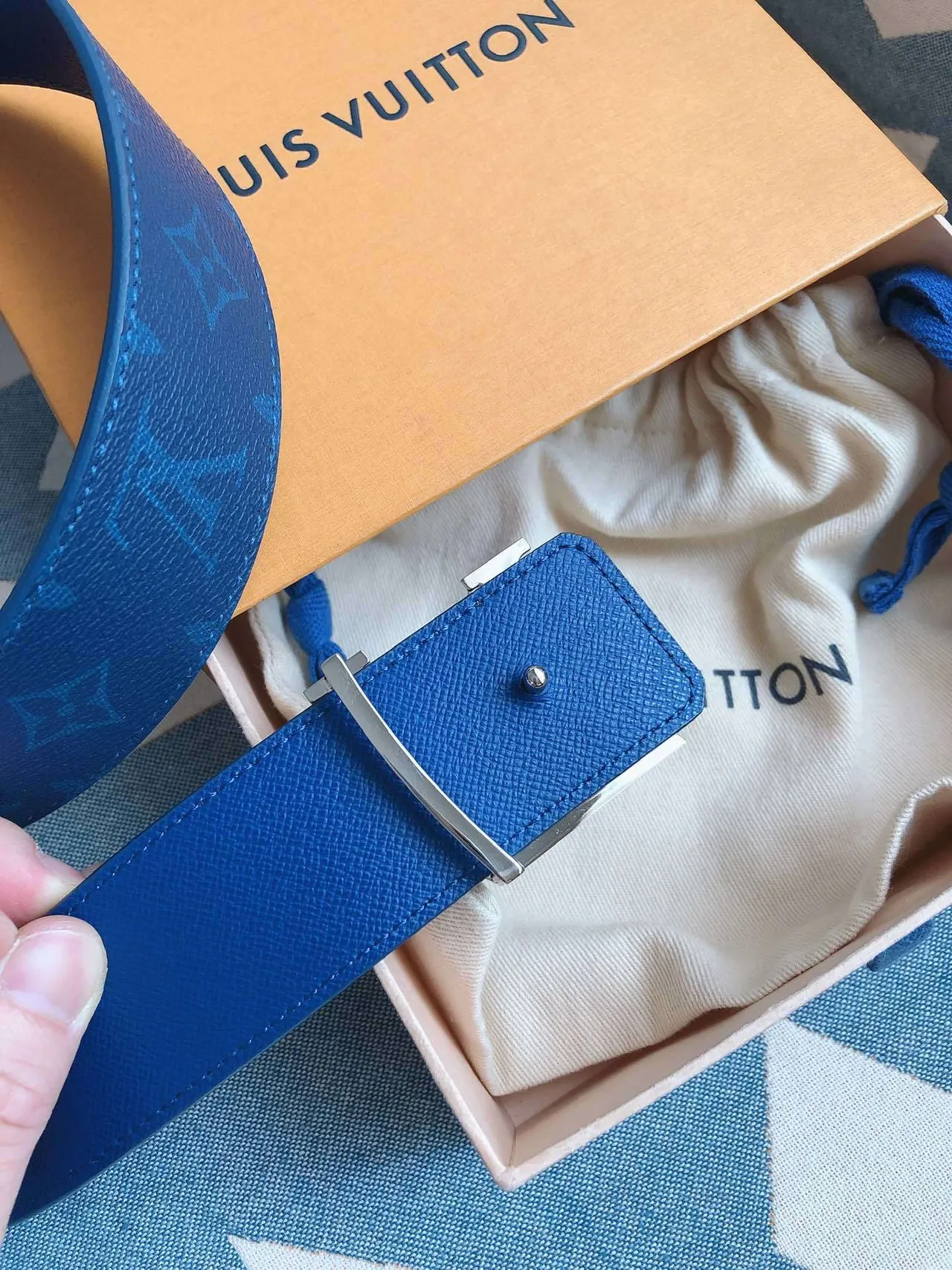 Louis Vuitton LV Initiales Blue Monogram Leather Belt 3
