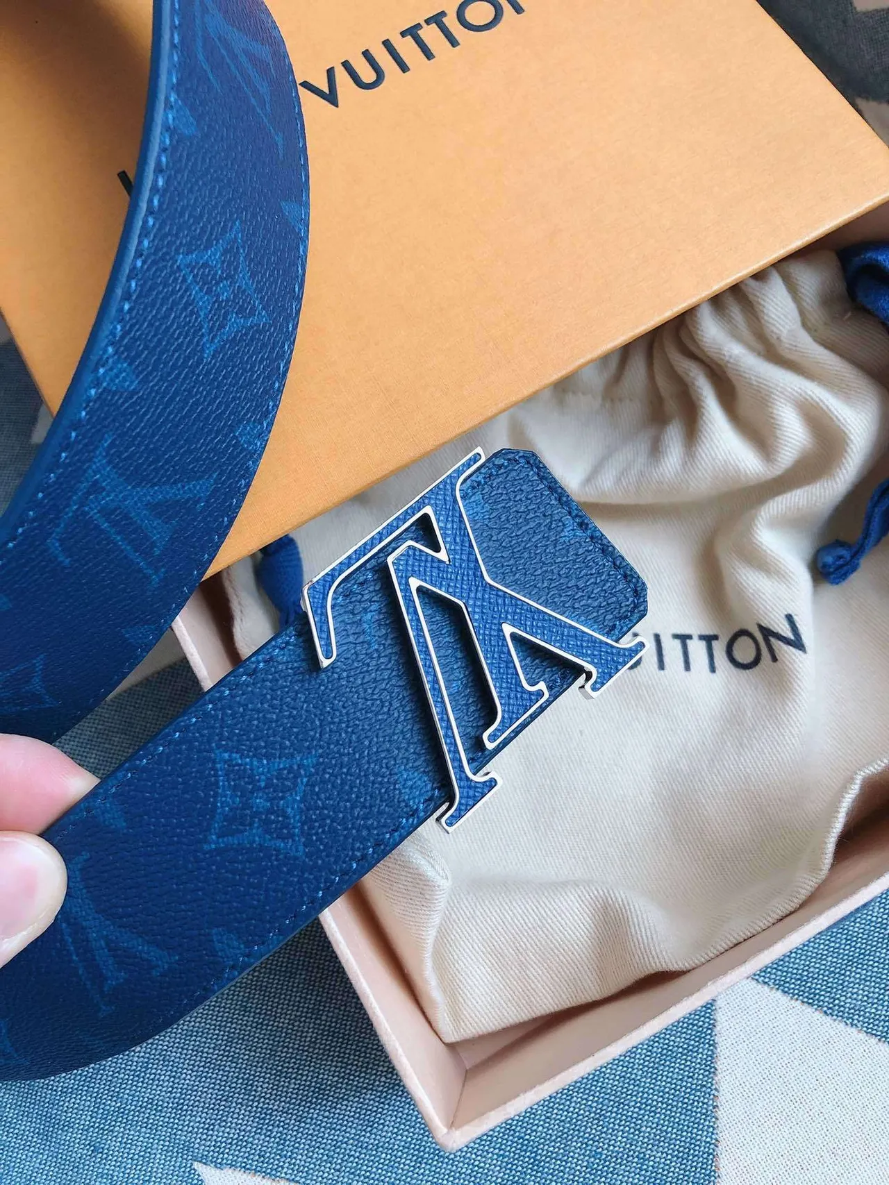 Louis Vuitton LV Initiales Blue Monogram Leather Belt 4