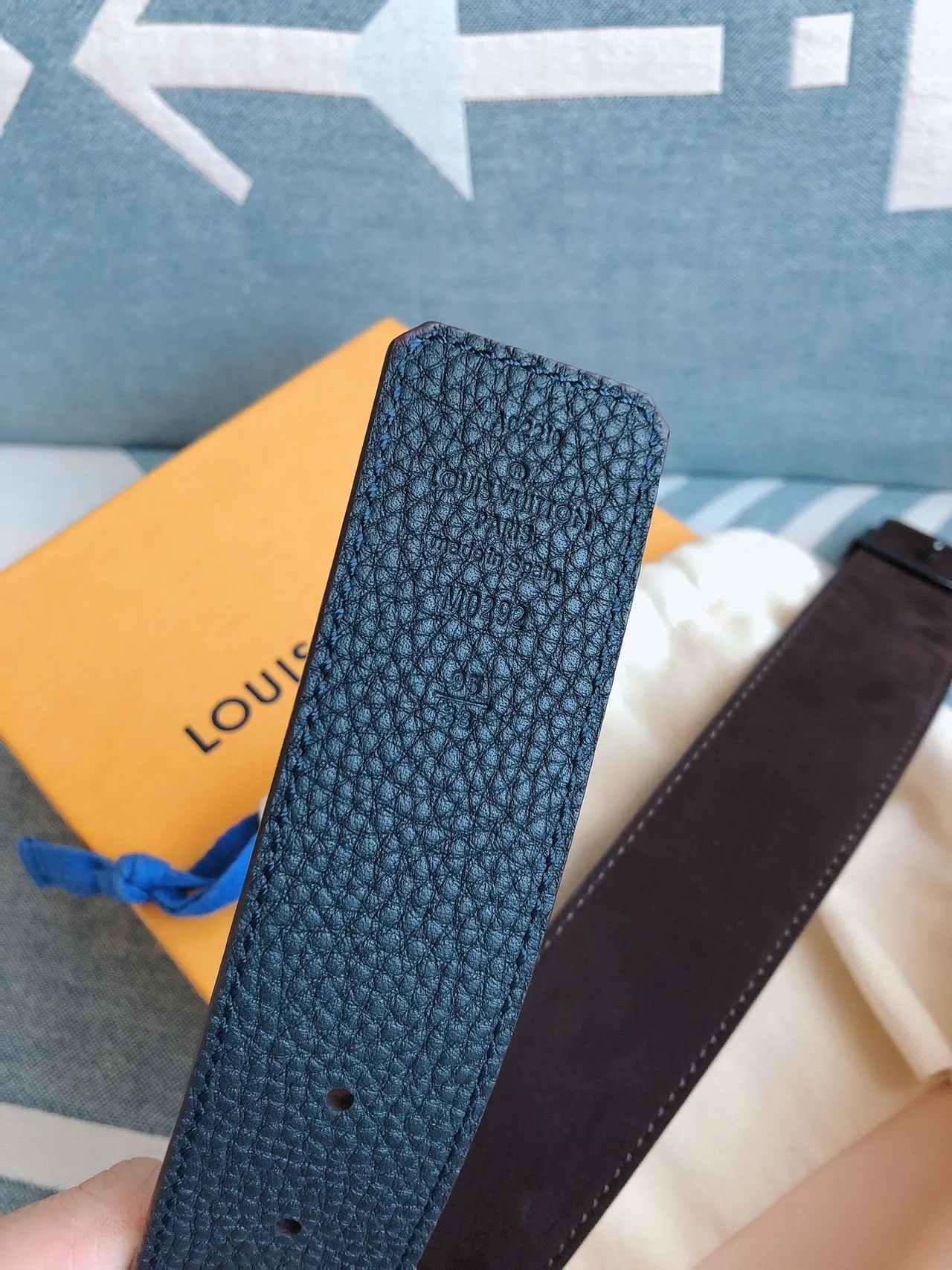 Louis Vuitton LV Initiales Blue Pebbled Leather Belt 6