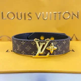 Louis Vuitton LV Initiales Pulsera Marrón Dorado Monograma Canvas Hardware