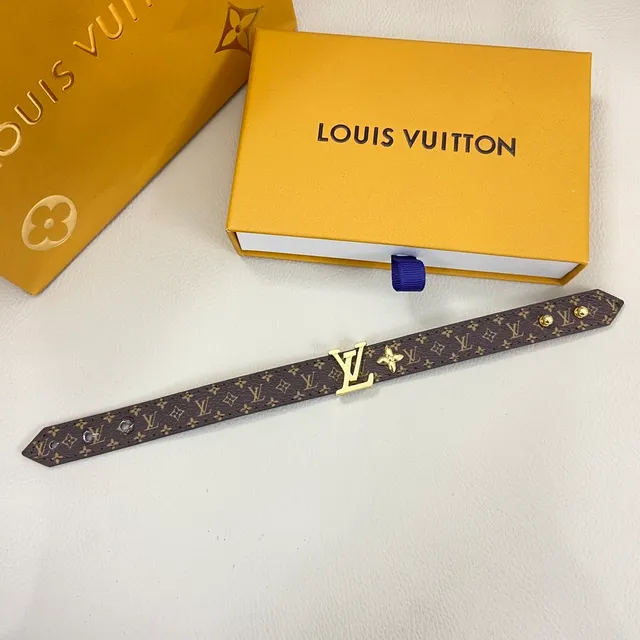Louis Vuitton LV Initiales Brown Gold Monogram Canvas Hardware Bracelet 5