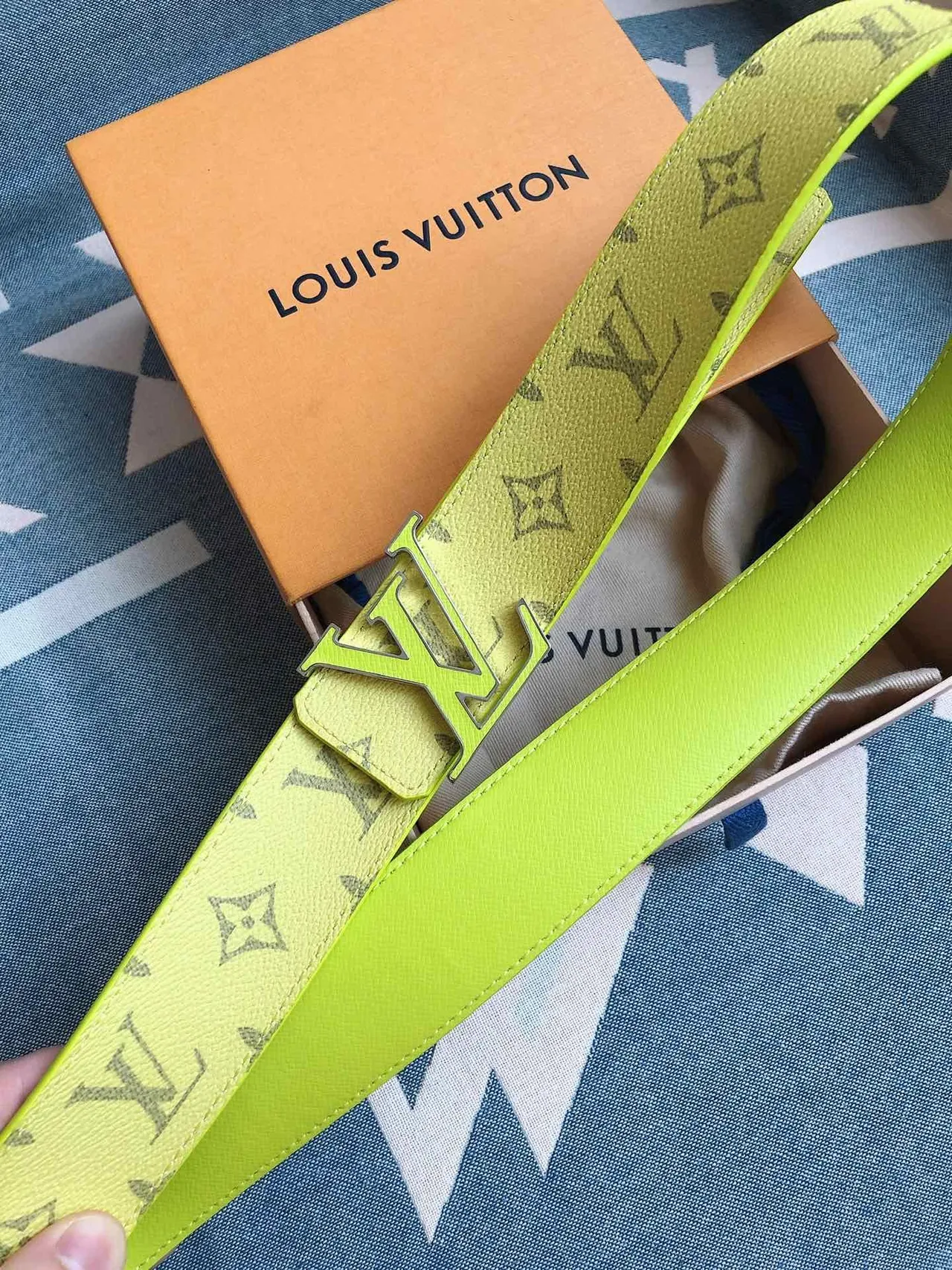 Louis Vuitton LV Initiales Lime Yellow Monogram Leather Belt 2