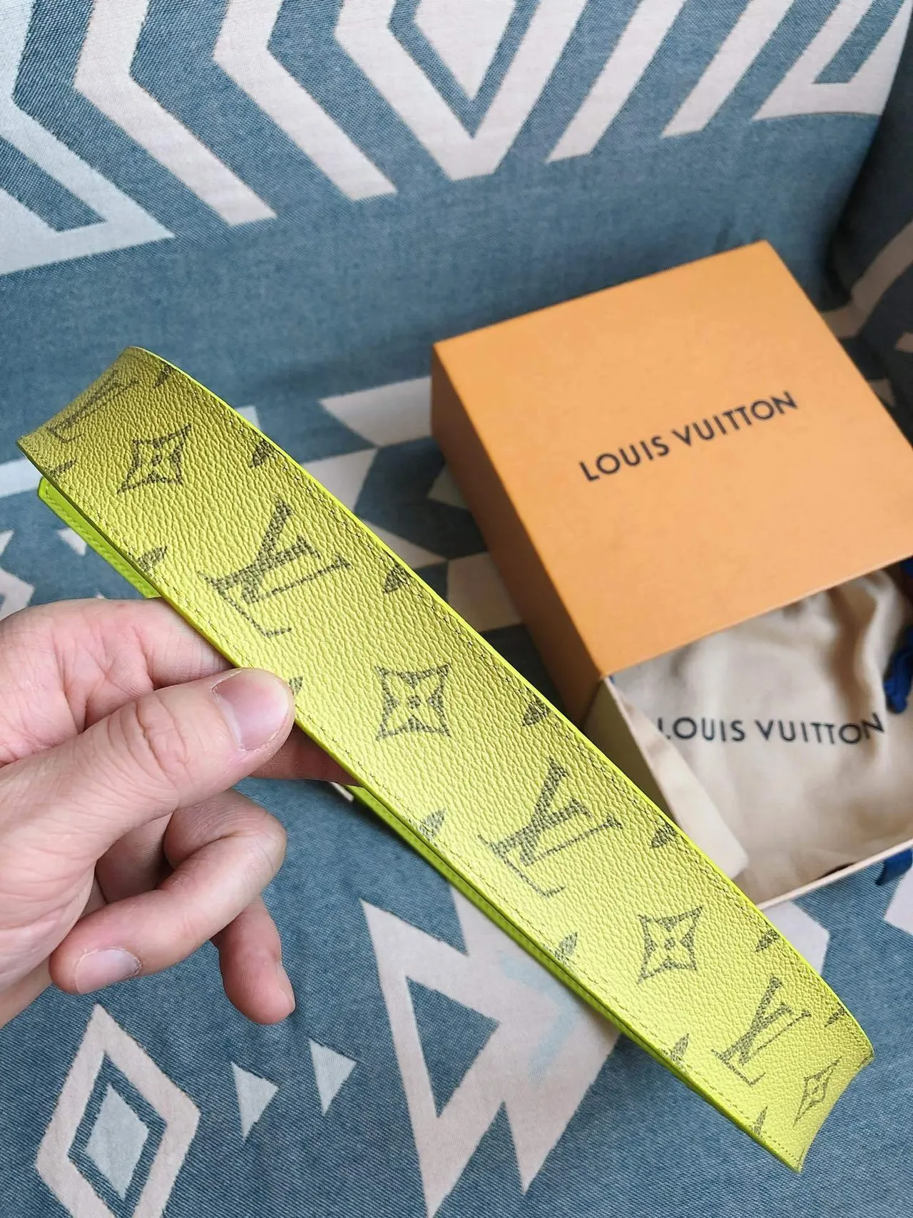 Louis Vuitton LV Initiales Lime Yellow Monogram Leather Belt 3